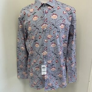 Barr lll Male Slim-Fit Performance Stretch Floral-Print Dress Shirt Macy's Sz XL